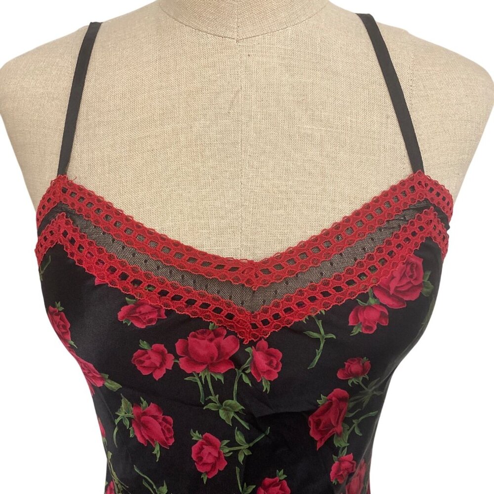 Betsey Johnson Floral Rose Silk Slip Dress P/M - Picture 3 of 8